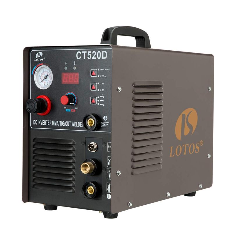 Photo 1 of Lotos CT520D 50 AMP Air Plasma Cutter, 200 AMP Tig and Stick/MMA/ARC Welder 3 in 1 Combo Welding Machine, ½ Inch Clean Cut, Brown
