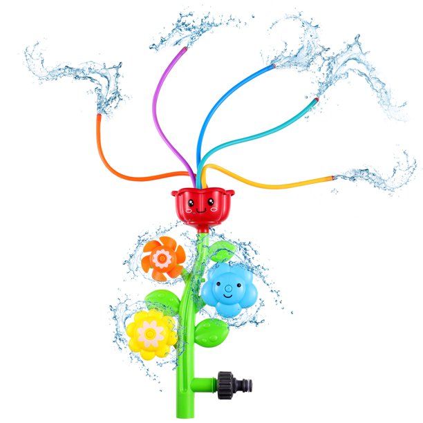 Photo 1 of 2 pack Spinning Flower Sprinkler Fun Water Activity Spray Sprinkler Flower Shape Swirl Splash Game Toy (Random Flower Color)
