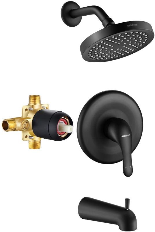 Photo 1 of Gabrylly Shower Faucet, Single-Function Tub and Shower Faucet Set with 6-Inch Spray Rain Shower head Pressure Balance Valve with Trim and Diverter, Matte...
