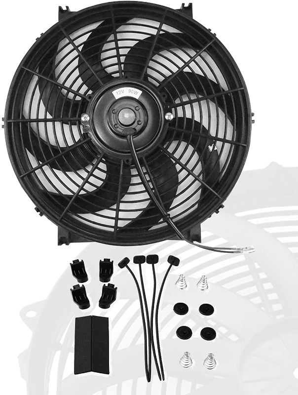 Photo 1 of 14" inch Slim Fan Push Pull Electric Radiator Cooling Fans 12V Mount Kit Unversal Black 2 Packl