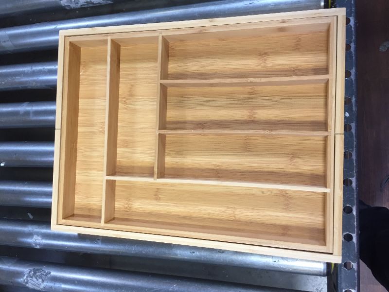 Photo 4 of Bamboo Kitchen Drawer Organizer - Easily Adjust The Wooden Tray Width to Drawer Size, Deep Enough to Fit Entire Drawer and Accommodates Different Kitchen Utensil and Cutlery Sizes.