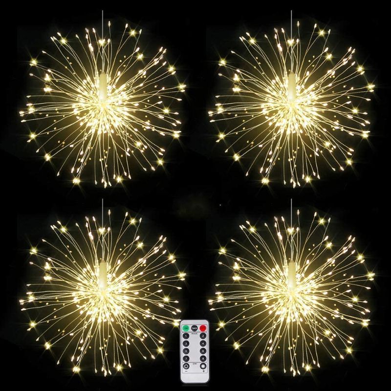 Photo 1 of Firework Lights Copper Wire LED Lights, 8 Modes Dimmable String Fairy Lights with Remote Control, Waterproof Hanging Starburst Lights for Parties, Home, Christmas Outdoor Decoration (6ct)
