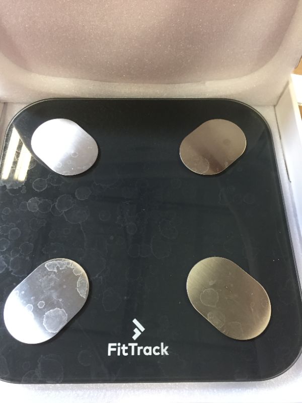 Photo 2 of FitTrack Dara Smart BMI Digital Scale - Measure Weight and Body Fat - Most Accurate Bluetooth Glass Bathroom Scale (Black)
