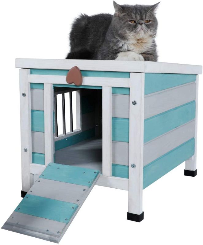 Photo 1 of A4Pet Outdoor Cat House Weatherproof, Outside Feral Cat Shelter, Wooden Rabbit Cage with Hinged Roof
