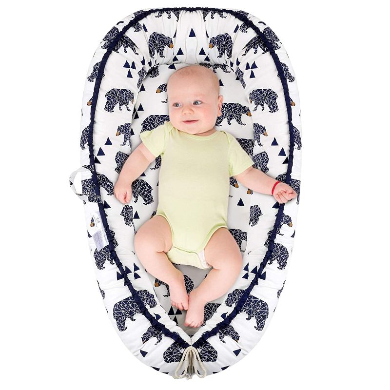 Photo 1 of Baby Lounger Baby Nest Sleeping Bed for Baby, Super Soft Breathable Fiberfill Portable Adjustable Newborn Lounger for Crib Bassinet, Essentials for Newborn Shower Gift (New Bear)
