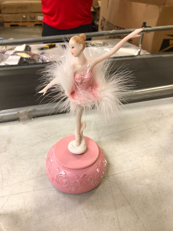 Photo 2 of Feather Skirt Ballerina Rotating Music Box Figurine,White and Pink Manual Control Dancing Girl Musical Box for Girl Kids Gift (Pink)