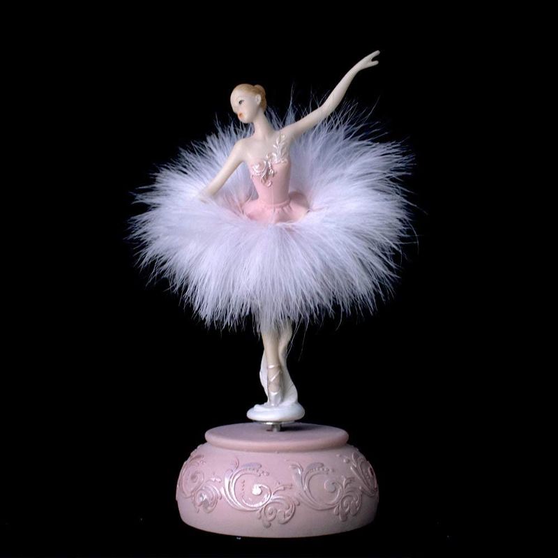 Photo 1 of Feather Skirt Ballerina Rotating Music Box Figurine,White and Pink Manual Control Dancing Girl Musical Box for Girl Kids Gift (Pink)