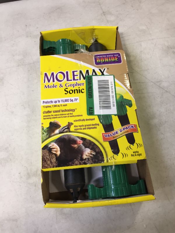 Photo 2 of 2 PACK Molemax Mole & Gopher Repeller Sonic Spike Value Chatter Sound Technology