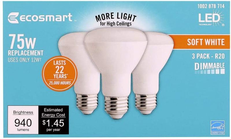 Photo 1 of EcoSmart 75-Watt Equivalent R20 Dimmable LED Light Bulb Soft White 4 packs of 3