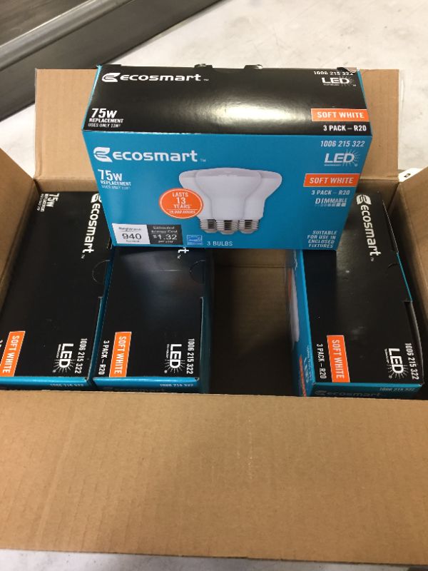 Photo 2 of EcoSmart 75-Watt Equivalent R20 Dimmable LED Light Bulb Soft White 4 packs of 3