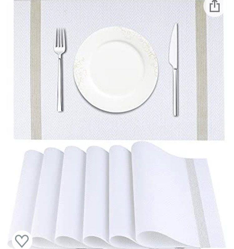 Photo 1 of Artand Placemats, Woven Crossweave Placemat for Dining Table, PVC Vinyl Table Mats, Set of 6 (White-Lines)