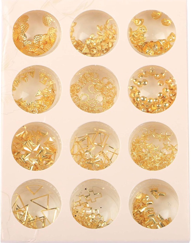 Photo 1 of 3D Nails Decals Supply Studs Gold Nail Art Decorations 12 Jars stars,cross,Varied Geometrics Metallic Shining Nail Glitter Set for Nail Supplie Nails Art Decoration 3 packs 