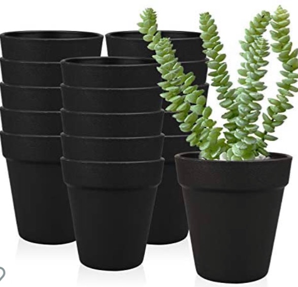 Photo 1 of 3.7 Inches Plastic Plant Pots Gardening Containers Planters Perfect for Indoor and Outdoor Decoration, Garden, Kitchen, Flower, Succulents, Set of 16(Black)