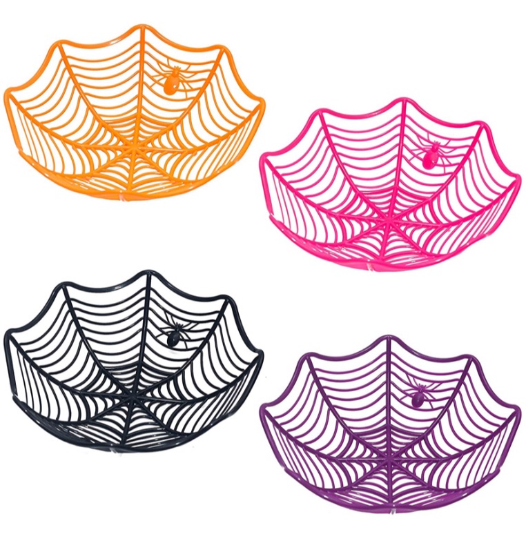 Photo 1 of Alotlucky Halloween Candy Storage Basket(Orange,Purple,Rose red,Black) Spider Decor Food Storage Plate Fruit Tray Party Supplies-4 Pack