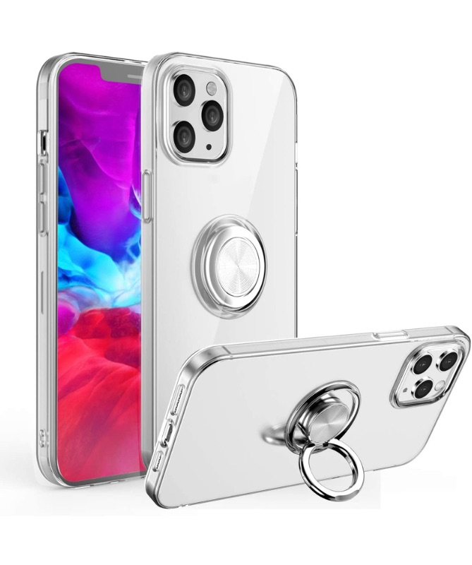 Photo 1 of Compatible with iPhone 12 Pro Max Case, Soft TPU Shockproof Protective Clear Cover Built-in Rotatable Ring Kickstand [Work with Magnetic Car Mount] Compatible with iPhone 12 Pro Max
