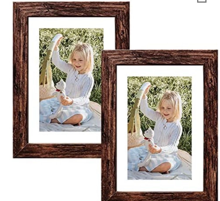 Photo 1 of 5x7 Picture Frame Rustic Brown, Display Pictures 4x6 with Mat or 5x7 Without Mat, Wall Mounting or Tabletop, 2 Packs