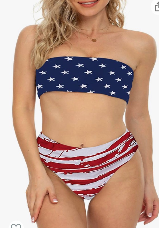 Photo 1 of I2CRAZY Women Bandeau Two Piece Bikini Swimsuits Strapless Top with High Cut Bottom Bathing Suit