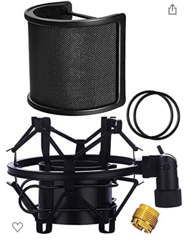 Photo 1 of Microphone Shock Mount with Pop Filter, Mic Anti-Vibration Suspension Shock Mount Holder Clip for Diameter 46mm-53mm Microphone