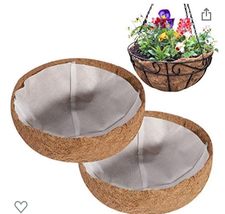 Photo 1 of ANGTUO 2Pcs 12 Inch Round Coco Liners with 2Pcs Non-Woven Fabric Lining, Coconut Coir Fiber Liner Replacement for Hanging Basket, Nonwoven Lining for Reduce Leakage of Soil and Water