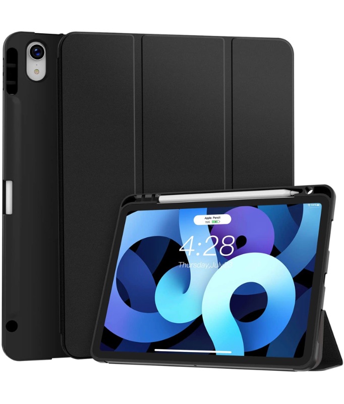 Photo 1 of Soke iPad Air 4 10.9 Case 2020 with Pencil Holder,iPad Air 4th Generation Case 2020 Support Touch ID/iPad Pencil Charging Lightweight Smart Cover with Soft TPU Back for iPad Air 4 2020 (Black-2)