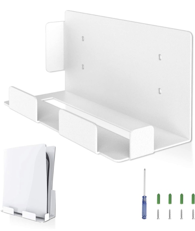 Photo 1 of BEJOY Wall Mount for Playstation 5, Wall Mount Bracket Set with Screwdriver & Screws, Sturdy Metal Wall Hanging Holder Stand for PS5 Gaming Console Disk & Digital Edition (White)