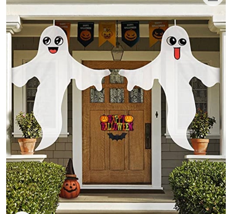 Photo 1 of 47" Halloween Ghost Hanging Decorations - 2 Pack Holiday Halloween Party Decoration Large Cute Tree Hugger Front Yard Patio Lawn Garden Friendly Spooky Party Decor Supplies