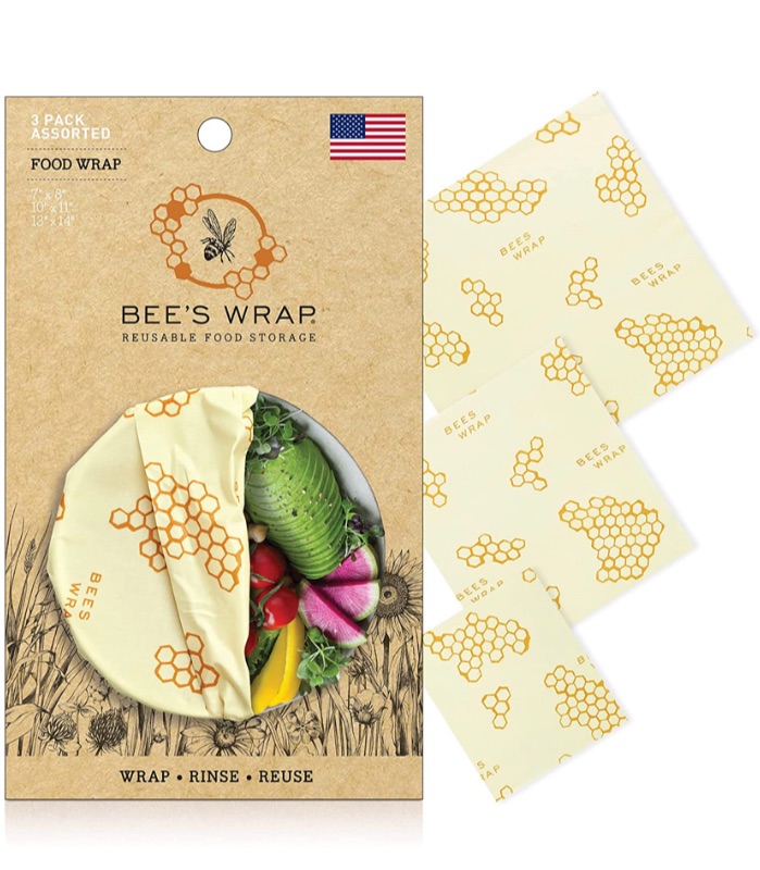 Photo 1 of Bee's Wrap - Assorted 3 Pack - Made in the USA with Certified Organic Cotton - Plastic and Silicone Free - Reusable Beeswax Food Wraps in 3 Sizes (S,M,L)