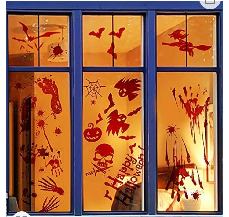 Photo 1 of 172PCS Scary Halloween Bloody Handprint Footprint Decals Decoration for Window Wall Door Floor Bathroom Decor, Halloween Haunted House Horror Window Stickers Props Supplies