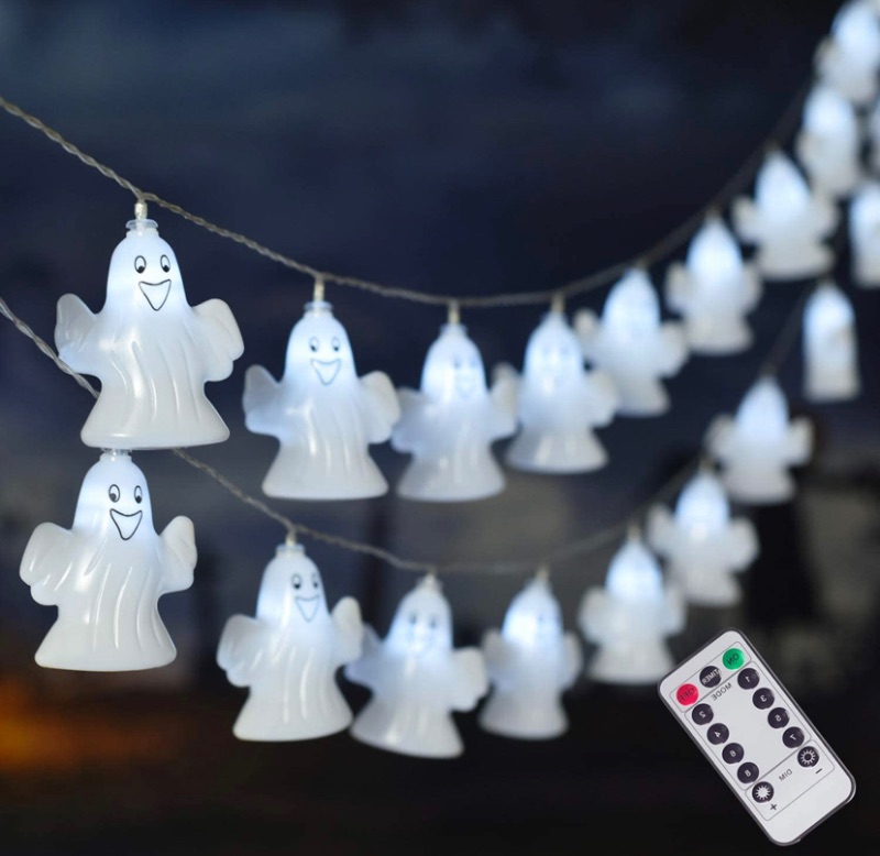 Photo 1 of 30 LED Halloween White Ghost with Wings String Lights, Battery Operated Halloween Lights with Remote, Indoor Outdoor Party, Patio, Garden, Halloween Decoration (Large)