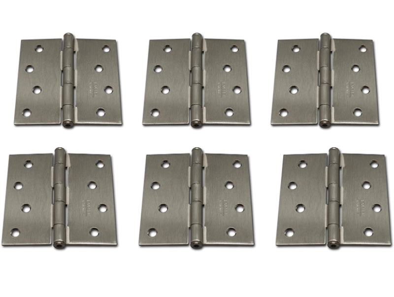 Photo 1 of Emtek Hardware Steel Hinges, Residential Plain Bearing, Pack of 6, Square Corners, Size: 4 x 4 in. Color: Satin Nickel, Thickness: 2.2MM, Model: 91014US15