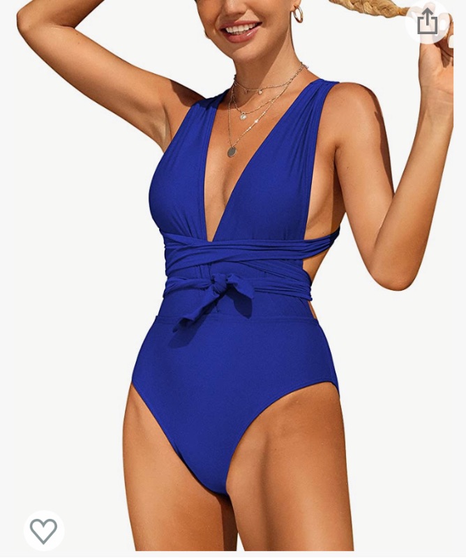 Photo 1 of Charmo Sexy One Piece Bathing Suits for Women Self Tie Plunge Deep V Neck Swimsuits High Cut Padded Monokini size 30