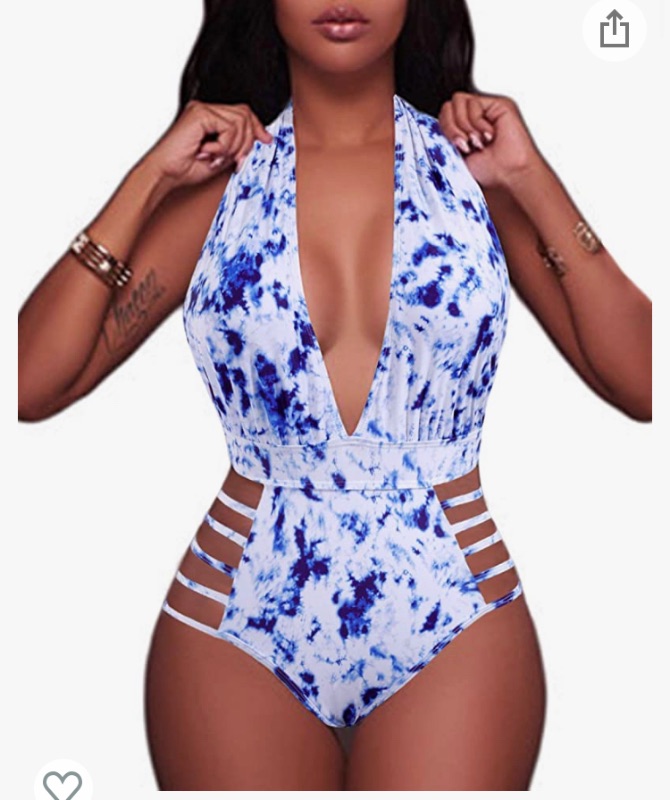 Photo 1 of Aqua Eve Women Sexy One Piece Swimsuits Halter Plunge V Neck Cutout Bathing Suits size L