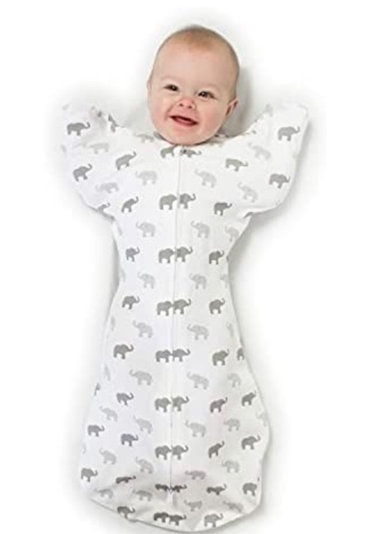 Photo 1 of Amazing Baby Transitional Swaddle Sack with Arms Up Half-Length Sleeves and Mitten Cuffs, Tiny Elephants, Sterling, Medium, 3-6 Months (Parents’ Picks Award Winner, Easy Transition with Better Sleep) size 3-6 months