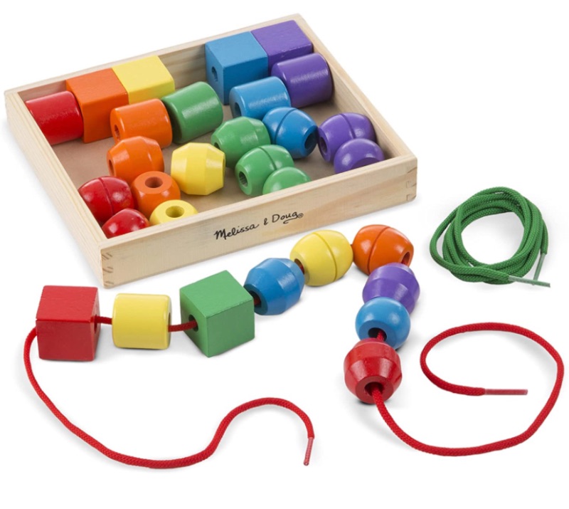 Photo 1 of Melissa & Doug Primary Lacing Beads - Educational Toy With 8 Wooden Beads and 2 Laces