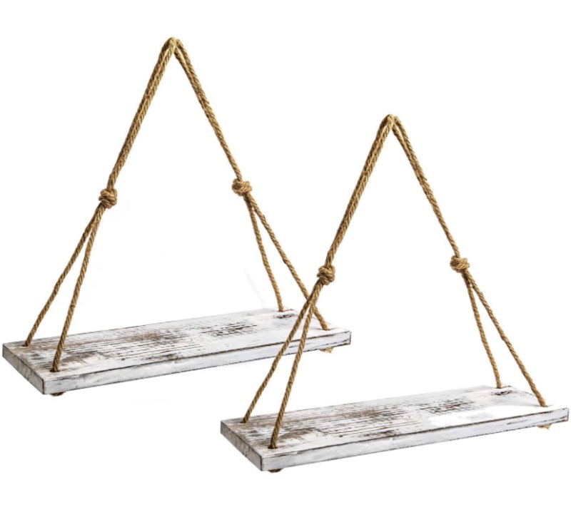 Photo 1 of Wood Rope Hanging Floating Shelves Set of 2