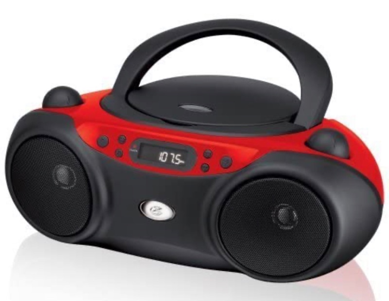 Photo 1 of GPX, Inc. Portable Top-Loading CD Boombox with AM/FM Radio and 3.5mm Line In for MP3 Device - Red/Black