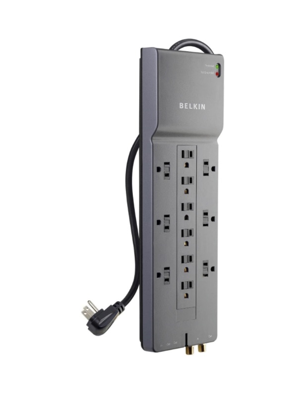 Photo 1 of Belkin Power Strip Surge Protector - 12 AC Multiple Outlets & 8 ft Long Flat Plug Heavy Duty Extension Cord for Home, Office, Travel, Computer Desktop, Laptop & Phone Charging Brick (3,940 Joules)