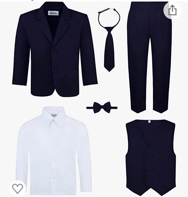 Photo 1 of Boy's 6-Piece Suit Set - Includes Suit Jacket, Dress Pants, Matching Vest, White Dress Shirt, Neck Tie & Bow Tie size 2T