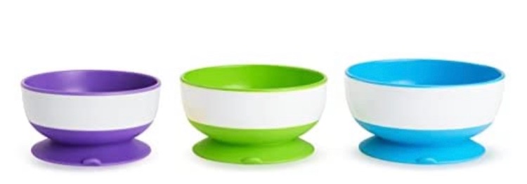 Photo 1 of Munchkin Stay Put Suction Bowl,Purple, Green & Blue 3 Pack