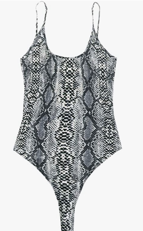 Photo 1 of Milumia Women Snakeskin Print Spaghetti Strap Bodysuit Sleeveless Backless Unitard size large