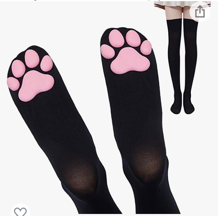 Photo 1 of Cat Paw Pad Socks Thigh High Pink Cute 3D Kitten Claw Stockings for Girls Women Lolita Cat Cosplay 
