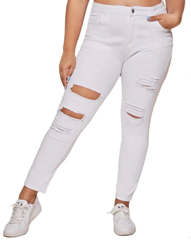 Photo 1 of ALLABREVE Women Plus Size Ripped Stretch Skinny Jeans, High Rise Distressed Denim Jegging. Size 3XL