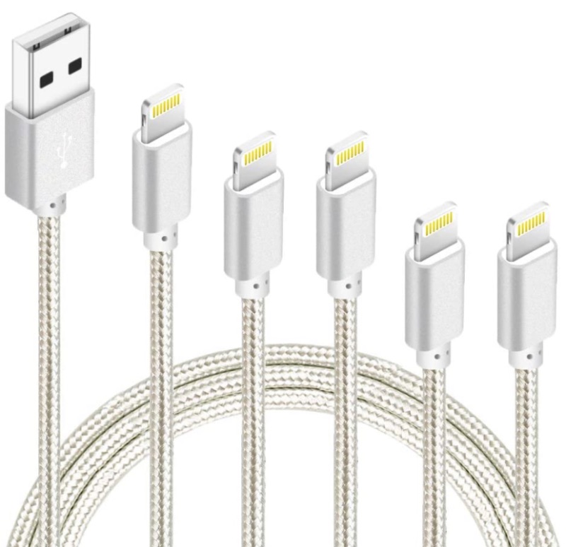 Photo 1 of iPhone Lightning Cable Apple MFi Certified Braided Nylon Fast Charger Cable Compatible iPhone Max XS XR 8 Plus 7 Plus 6s 5s 5c Air iPad Mini iPod (Silver)