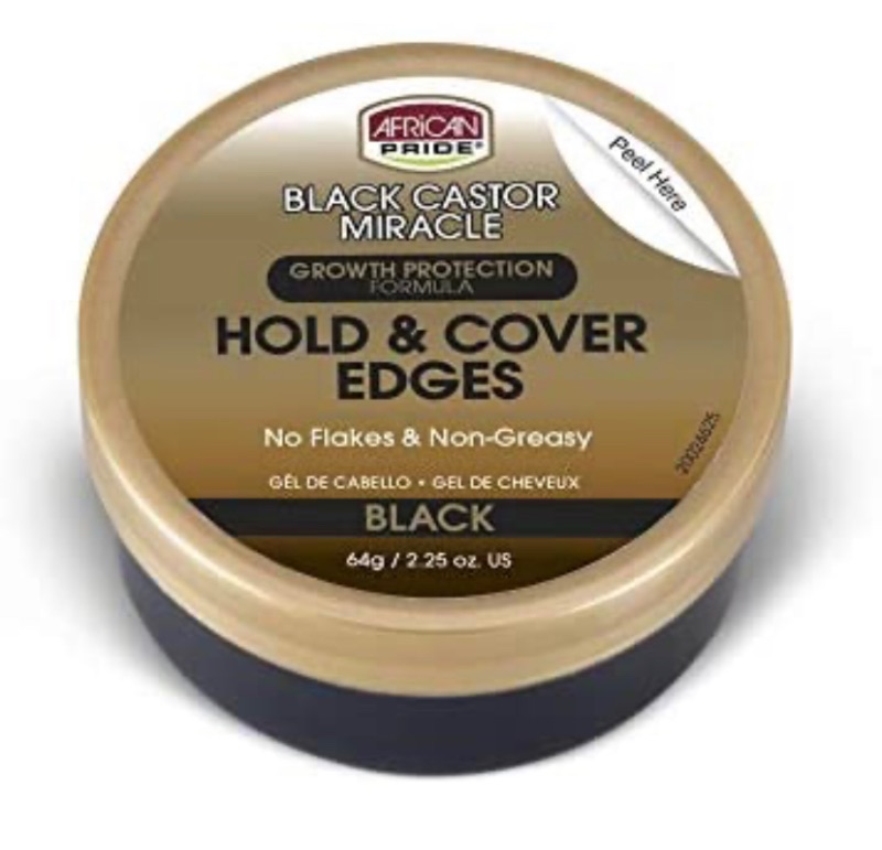 Photo 1 of African Pride Black Castor Miracle Hold & Cover Edges - Slicks and Controls Edges, Covers Grays, Fills Thinning Areas, Contains Black Castor Oil & Coconut Oil, 2.25 oz