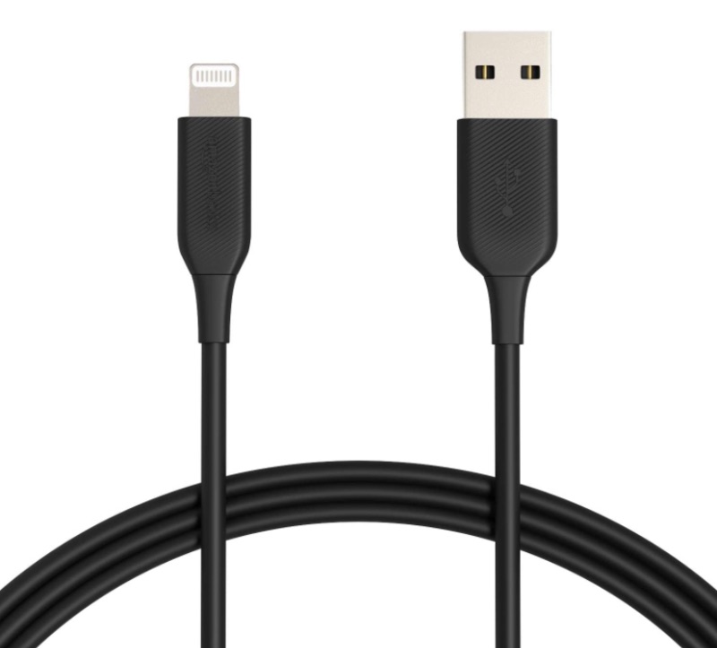 Photo 1 of Amazon Basics ABS USB-A to Lightning Cable Cord, MFi Certified Charger for Apple iPhone, iPad, Black, 1-Ft