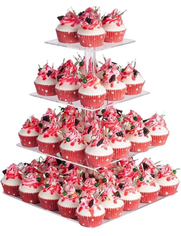 Photo 1 of YestBuy 4 Tier Acrylic Cupcake Stand, Premium Cupcake Holder, Acrylic Cupcake Tower Display Cady Bar Party Décor – Display for Pastry(4.7" Between 2 Layers)