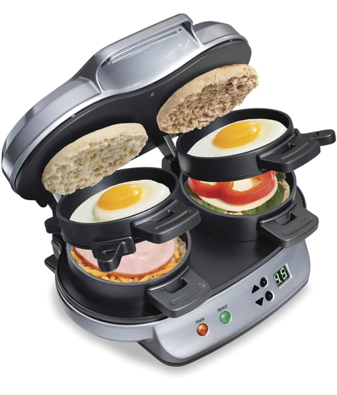 Photo 1 of Hamilton Beach Dual Breakfast Sandwich Maker with Timer, Silver (25490A)