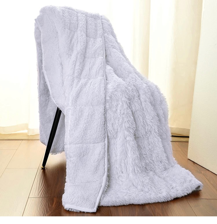 Photo 1 of AROGAN Weighted Blanket Super Soft Fluffy Blankets 15lbs 48x72 inch, Premium Faux Fur Weighted Blankets, Warm and Cozy Blanket for Adult Kids, White