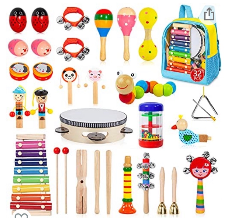 Photo 1 of Gouezcc Toddler Musical Instruments Set, 32 PCS 19 Kinds Wooden Percussion Instruments Toys for Kids Playing Preschool Education, Early Learning Baby Musical Toys for Boys and Girls Gift