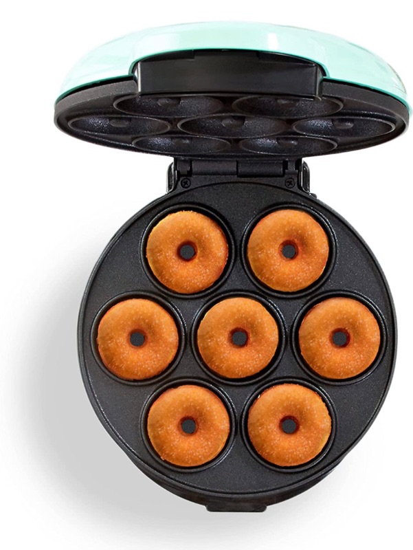 Photo 1 of Dash Mini Donut Maker Machine for Kid-Friendly Breakfast, Snacks, Desserts & More with Non-stick Surface, Makes 7 Doughnuts - Aqua. Minor damage to box only.